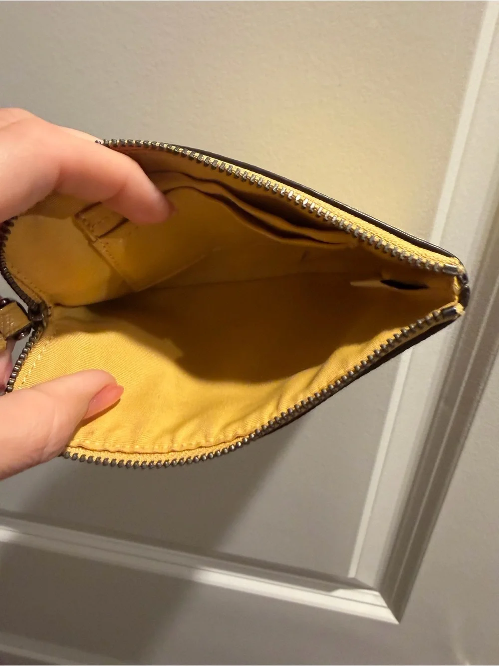 COACH Yellow Leather Wristlet with Top Zip and Strap